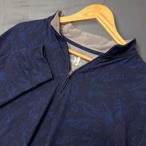 Johnnie-O Quarter Zip Pullover Navy Blue Tropical Leaf Performance XL